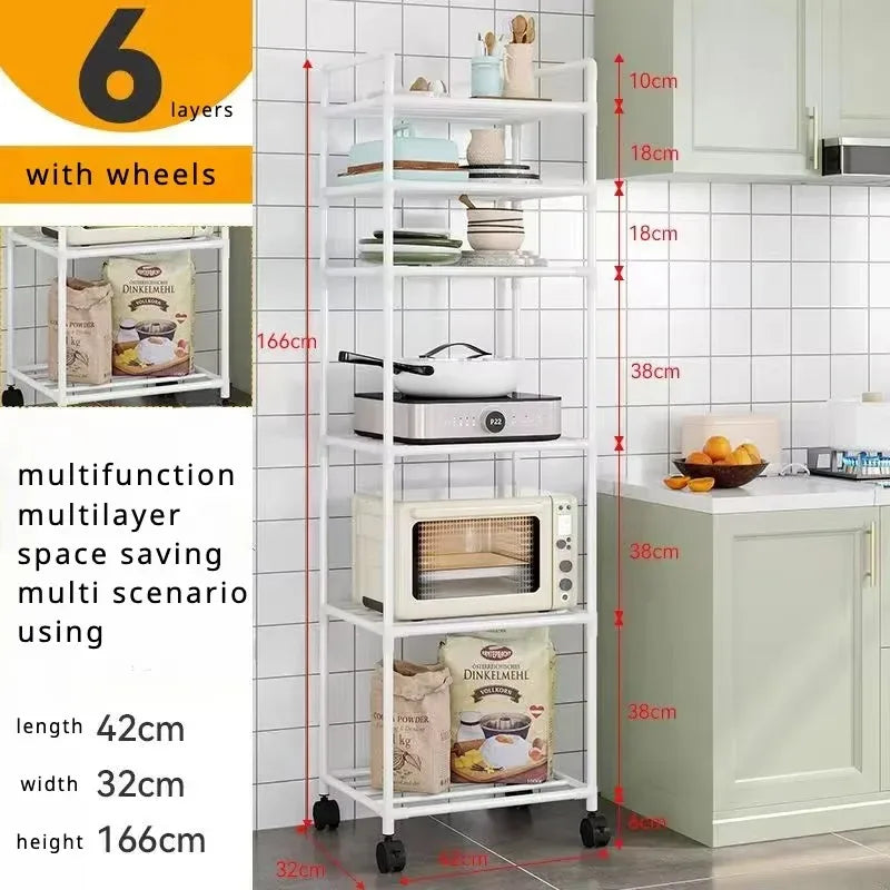 3/4/5/6Layers Kitchen Storage Rack Movable Household Trolley Organizer Floor-Standing Microwave Stove Racks Bathroom Shelves