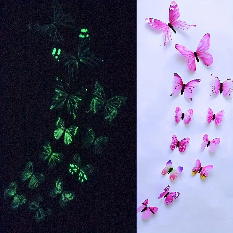 🦋 12Pcs 3D Luminous Butterfly Wall Stickers – Elegant DIY Home Decor & Gift 🎨
