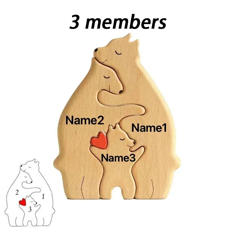 🐻 Personalized Wooden Bear Family Puzzle – Custom Name Home Decor & Heartwarming Gift