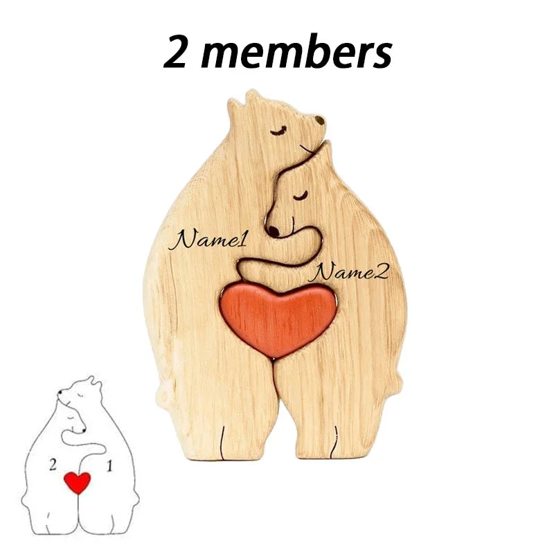 🐻 Personalized Wooden Bear Family Puzzle – Custom Name Home Decor & Heartwarming Gift
