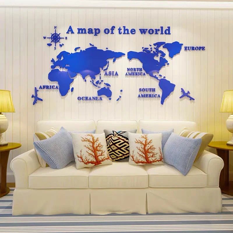 3D Acrylic World Map Wall Sticker – Modern Mirror Wall Art for Home & Office Decor 🌍✨