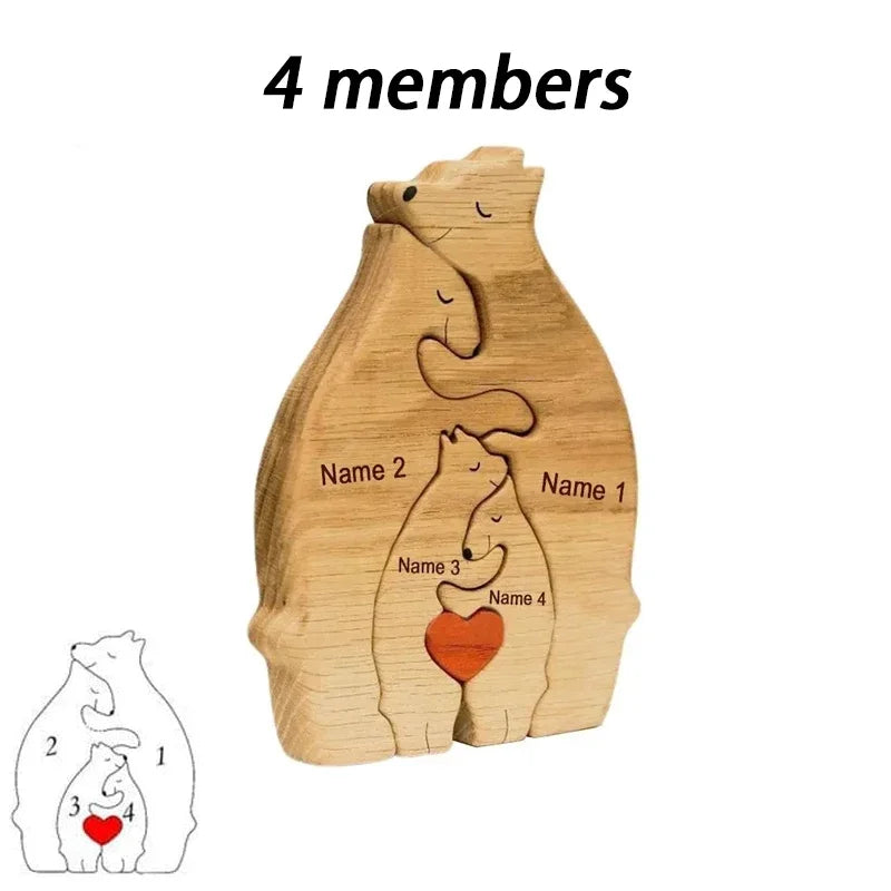 🐻 Personalized Wooden Bear Family Puzzle – Custom Name Home Decor & Heartwarming Gift