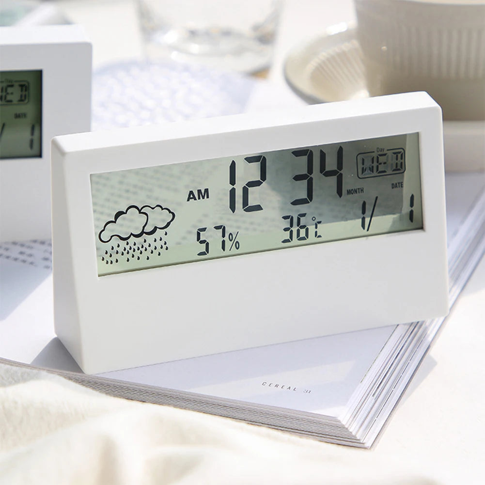 Thermo-Hygrometer Clock – Creative Weather Display Alarm Clock for Bedroom & Living Room