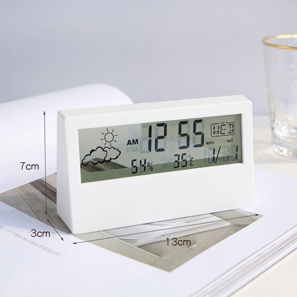 Thermo-Hygrometer Clock – Creative Weather Display Alarm Clock for Bedroom & Living Room