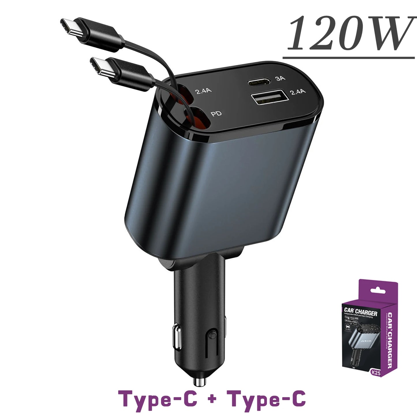 🚗 120W/66W 4-in-1 Retractable Car Charger – Fast, Smart & Clutter-Free!