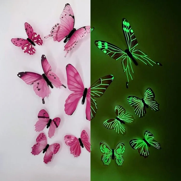 🦋 12Pcs 3D Luminous Butterfly Wall Stickers – Elegant DIY Home Decor & Gift 🎨