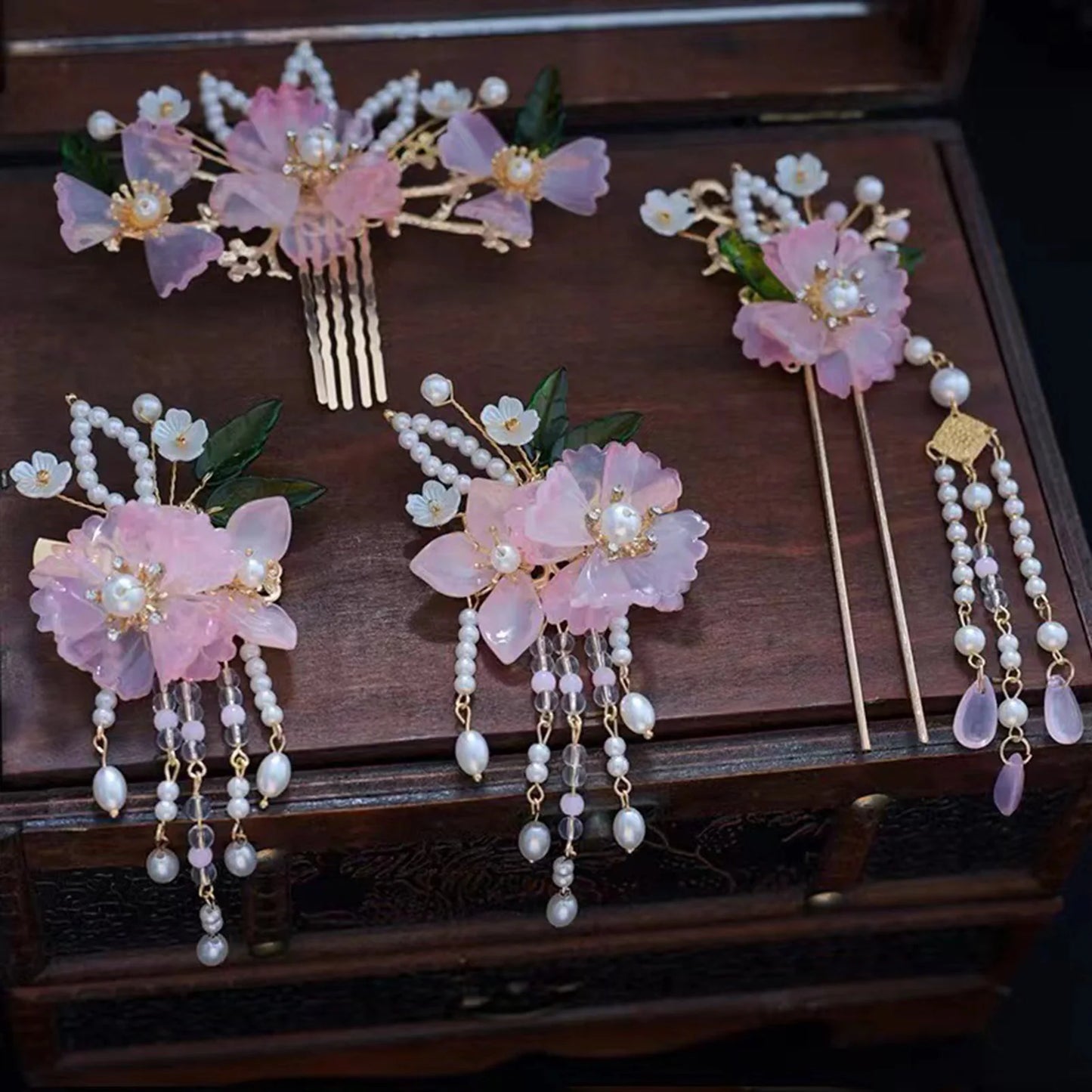 Chinese Hanfu Hair Accessories Set – Elegant Bridal & Retro Wedding Headdress 💖✨