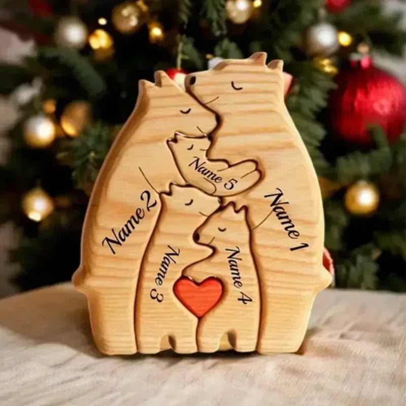 🐻 Personalized Wooden Bear Family Puzzle – Custom Name Home Decor & Heartwarming Gift