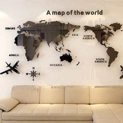 3D Acrylic World Map Wall Sticker – Modern Mirror Wall Art for Home & Office Decor 🌍✨