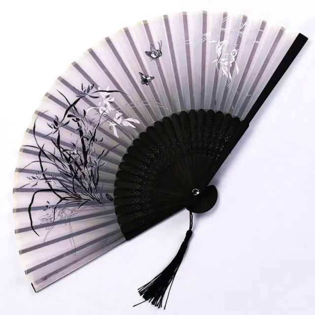 🌿 Elegant Bamboo Silk Folding Fan – Vintage Chinese & Japanese Style 🎎