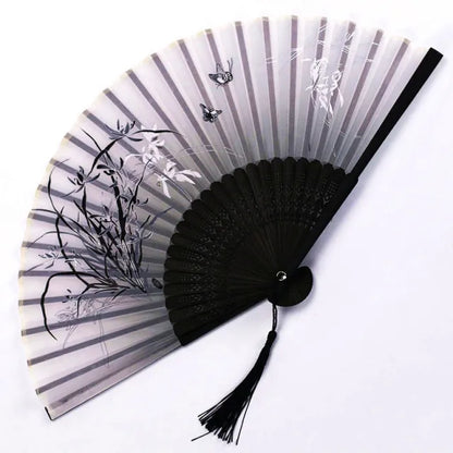 🌿 Elegant Bamboo Silk Folding Fan – Vintage Chinese & Japanese Style 🎎