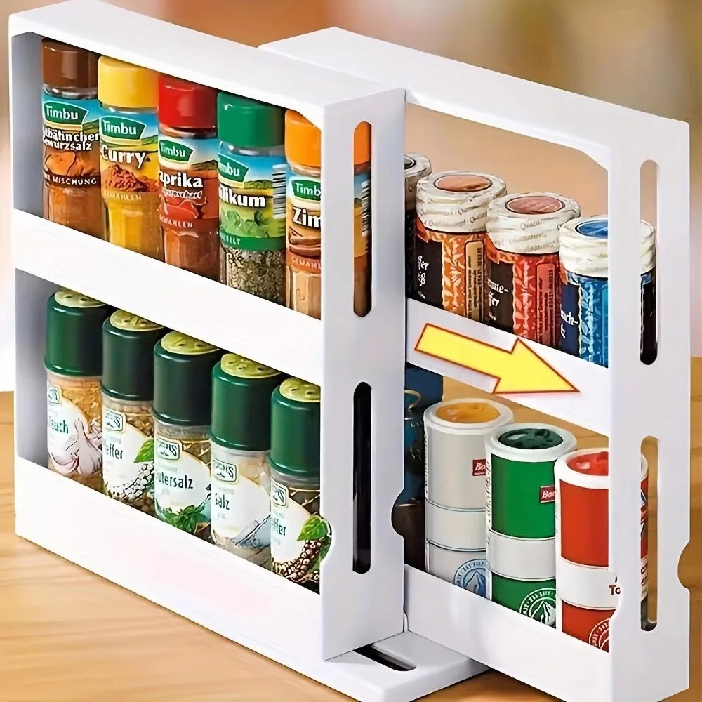 2-Layer Rotating Spice Storage Rack – Space-Saving Kitchen Organizer