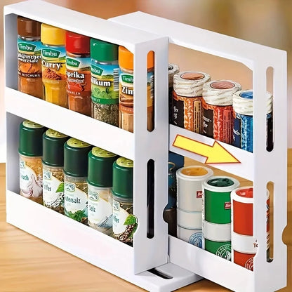 2-Layer Rotating Spice Storage Rack – Space-Saving Kitchen Organizer