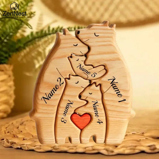 🐻 Personalized Wooden Bear Family Puzzle – Custom Name Home Decor &amp; Heartwarming Gift