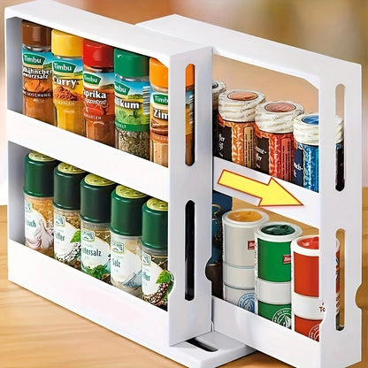 90° Swivel 2-Tier Spice Storage Rack – Space-Saving &amp; Multi-Functional Organizer