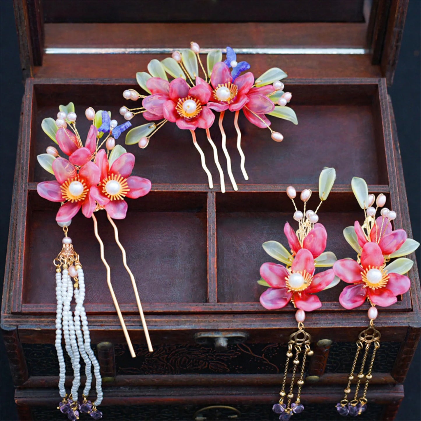 Chinese Hanfu Hair Accessories Set – Elegant Bridal & Retro Wedding Headdress 💖✨