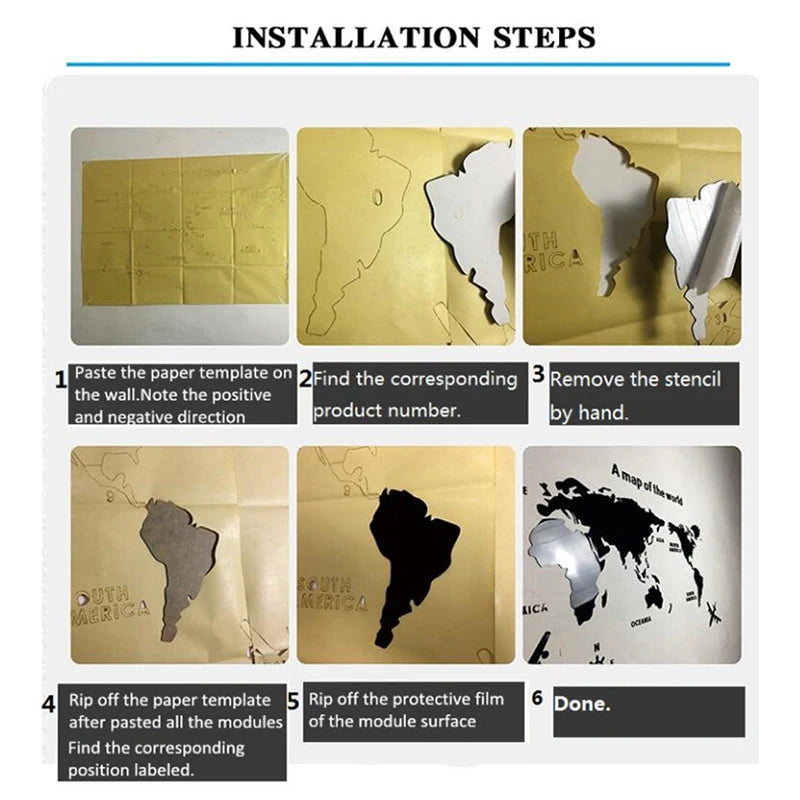 3D Acrylic World Map Wall Sticker – Modern Mirror Wall Art for Home & Office Decor 🌍✨