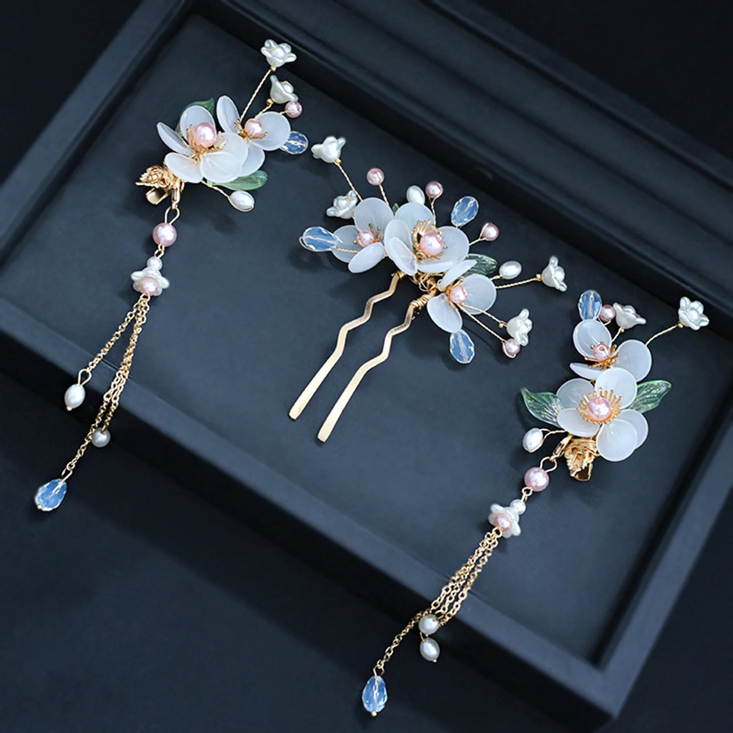 Chinese Hanfu Hair Accessories Set – Elegant Bridal & Retro Wedding Headdress 💖✨