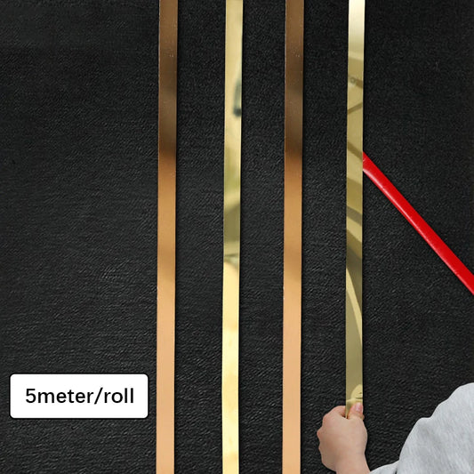 Gold Stainless Steel Wall Sticker Strip – Self-Adhesive Metal Trim for Home &amp; Tile Decoration