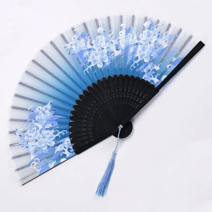 🌿 Elegant Bamboo Silk Folding Fan – Vintage Chinese & Japanese Style 🎎