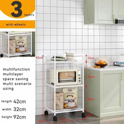 3/4/5/6Layers Kitchen Storage Rack Movable Household Trolley Organizer Floor-Standing Microwave Stove Racks Bathroom Shelves