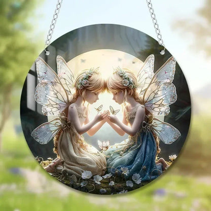 Magical Fairy Suncatcher – Stained Glass Acrylic Heart Wall Hanging ✨🧚‍♀️
