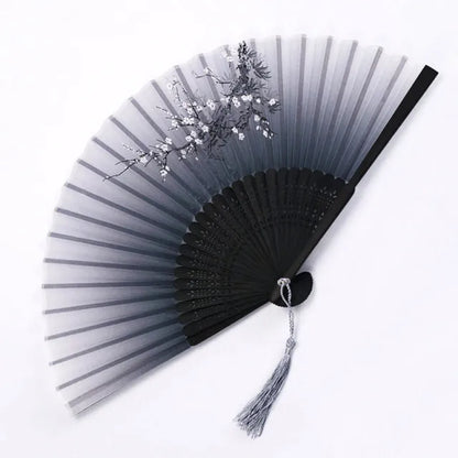 🌿 Elegant Bamboo Silk Folding Fan – Vintage Chinese & Japanese Style 🎎
