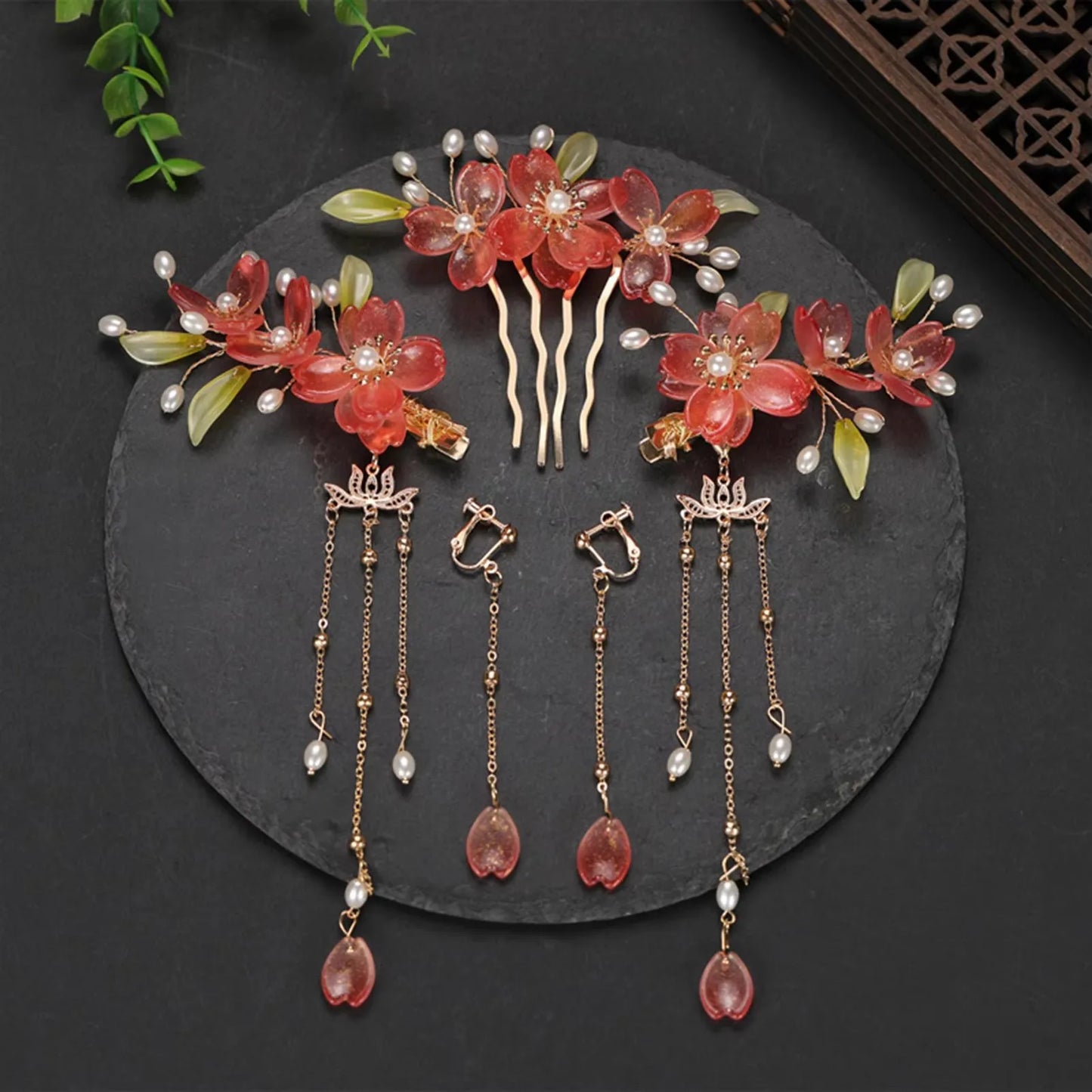 Chinese Hanfu Hair Accessories Set – Elegant Bridal & Retro Wedding Headdress 💖✨
