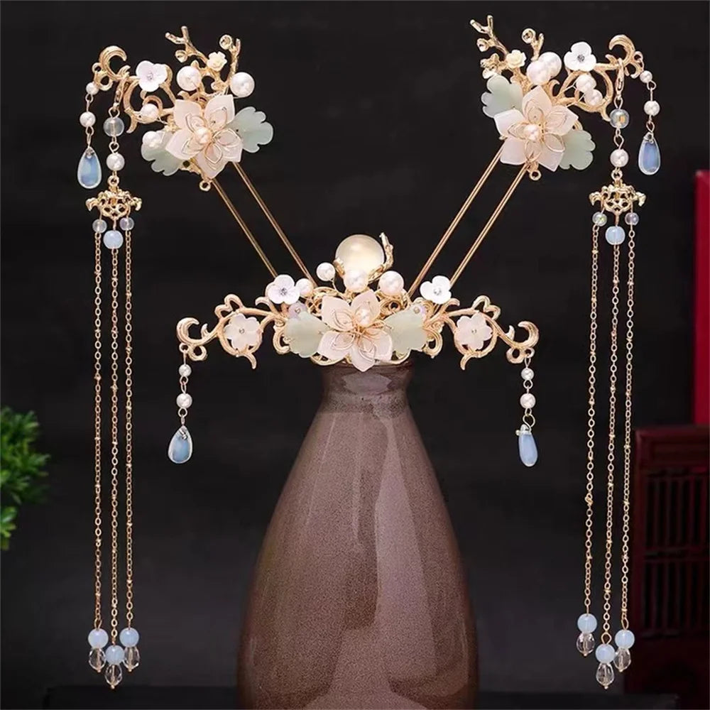 Chinese Hanfu Hair Accessories Set – Elegant Bridal & Retro Wedding Headdress 💖✨
