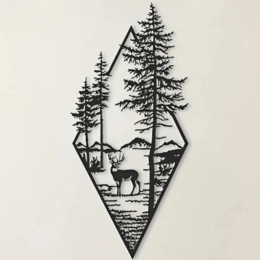 Landscape Metal Wall Art – Deer & Nature Scene Home Decor Ornament