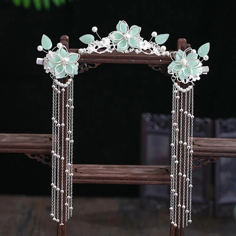Chinese Hanfu Hair Accessories Set – Elegant Bridal & Retro Wedding Headdress 💖✨
