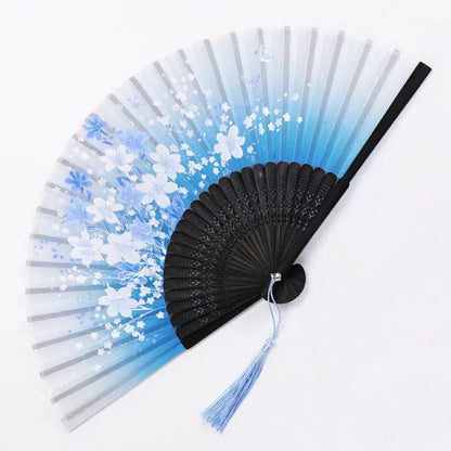 🌿 Elegant Bamboo Silk Folding Fan – Vintage Chinese & Japanese Style 🎎
