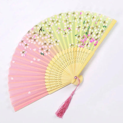 🌿 Elegant Bamboo Silk Folding Fan – Vintage Chinese & Japanese Style 🎎