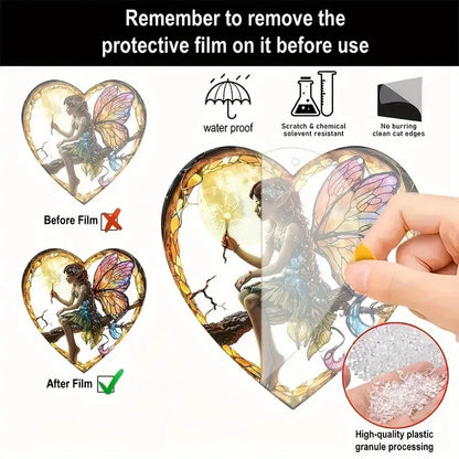 Magical Fairy Suncatcher – Stained Glass Acrylic Heart Wall Hanging ✨🧚‍♀️