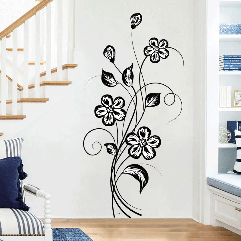 1PC Black Flower Wall Sticker – Waterproof Self-Adhesive Decor for Home & Living Spaces 🌿✨
