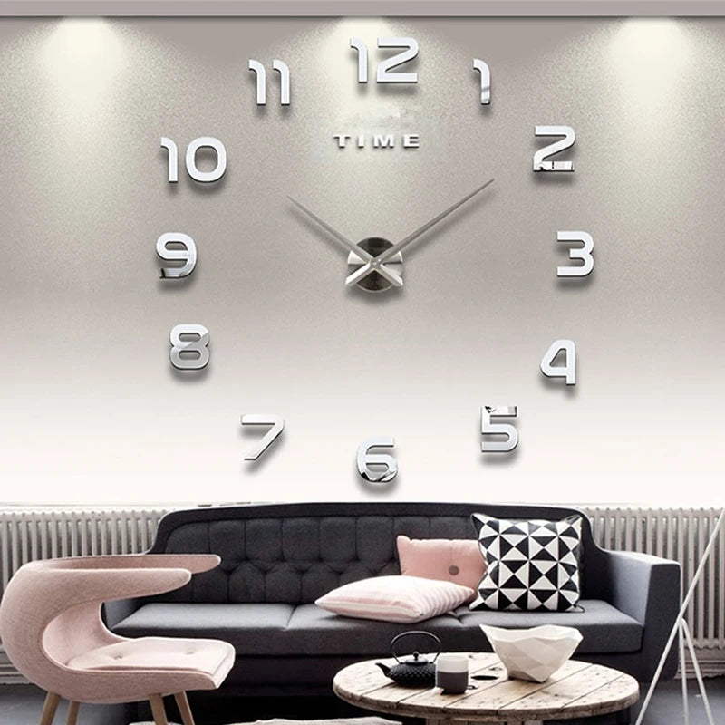 Fashion Modern 3D DIY Wall Clock – Stylish Acrylic Mirror Decor