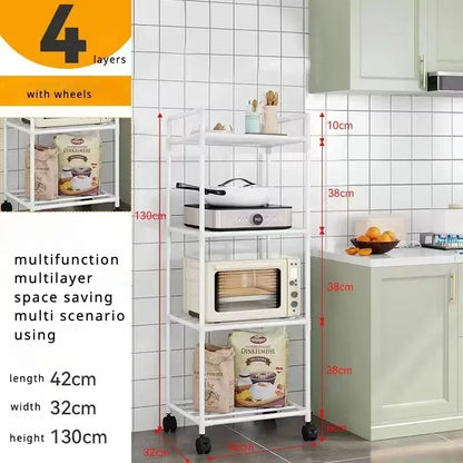 3/4/5/6Layers Kitchen Storage Rack Movable Household Trolley Organizer Floor-Standing Microwave Stove Racks Bathroom Shelves