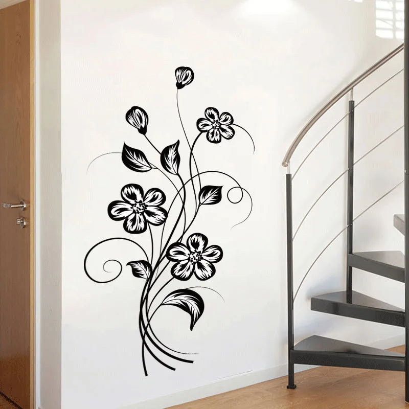 1PC Black Flower Wall Sticker – Waterproof Self-Adhesive Decor for Home & Living Spaces 🌿✨