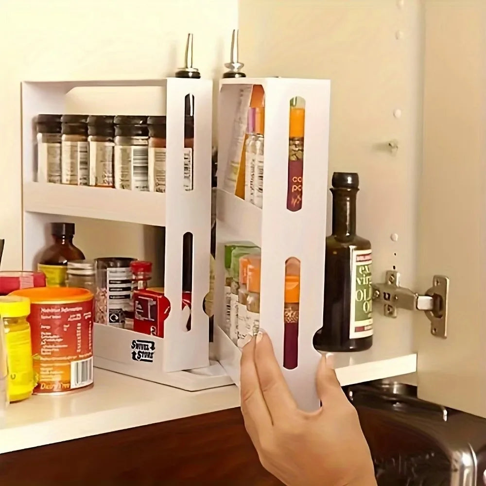 2-Layer Rotating Spice Storage Rack – Space-Saving Kitchen Organizer