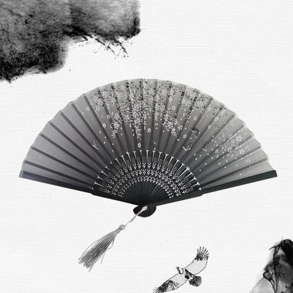 🌿 Elegant Bamboo Silk Folding Fan – Vintage Chinese & Japanese Style 🎎