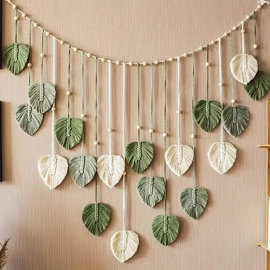 Boho Macrame Leaf Feather Wall Hanging – Handcrafted Wall Art for Living Room, Bedroom & Home Decor