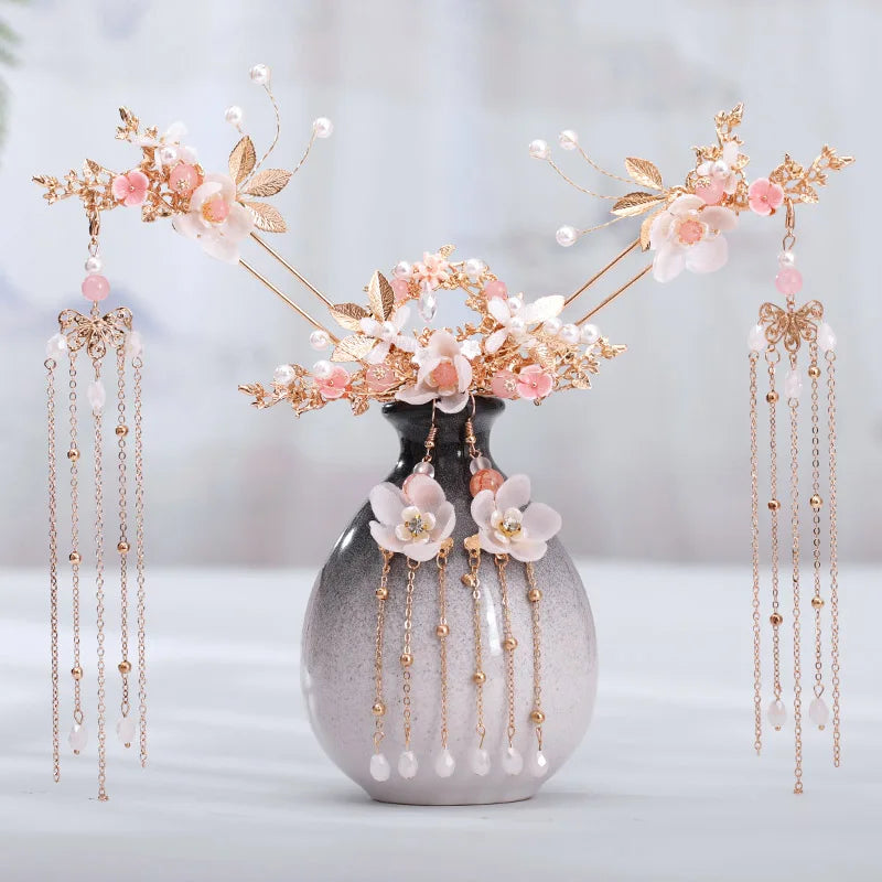 Chinese Hanfu Hair Accessories Set – Elegant Bridal & Retro Wedding Headdress 💖✨