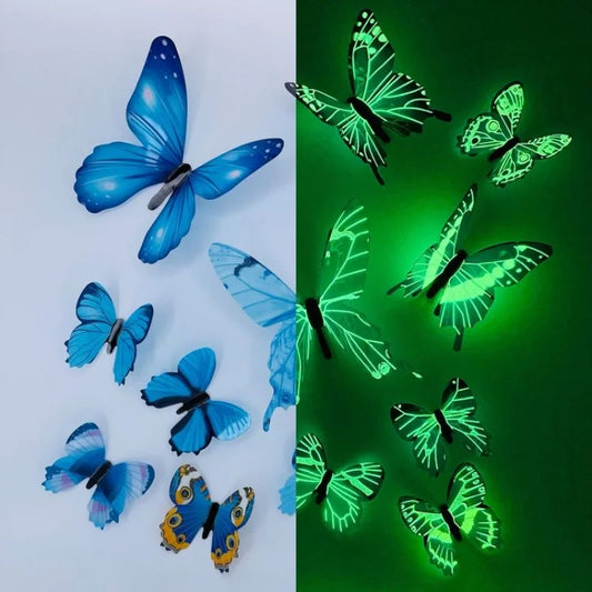 🦋 12Pcs 3D Luminous Butterfly Wall Stickers – Elegant DIY Home Decor & Gift 🎨