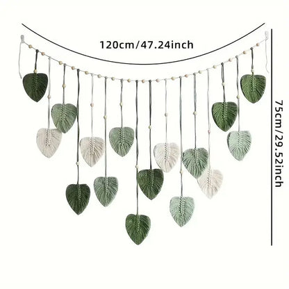 Boho Macrame Leaf Feather Wall Hanging – Handcrafted Wall Art for Living Room, Bedroom & Home Decor