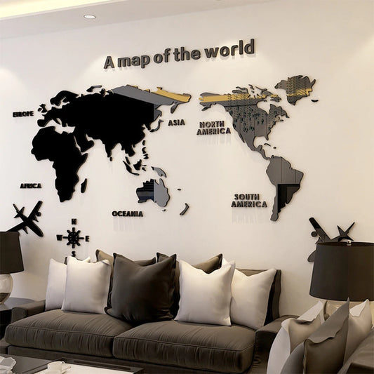 3D Acrylic World Map Wall Sticker – Modern Mirror Wall Art for Home & Office Decor 🌍✨