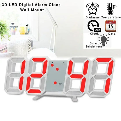 3D LED Digital Wall Clock – Modern Home Decoration with Night Light Mode