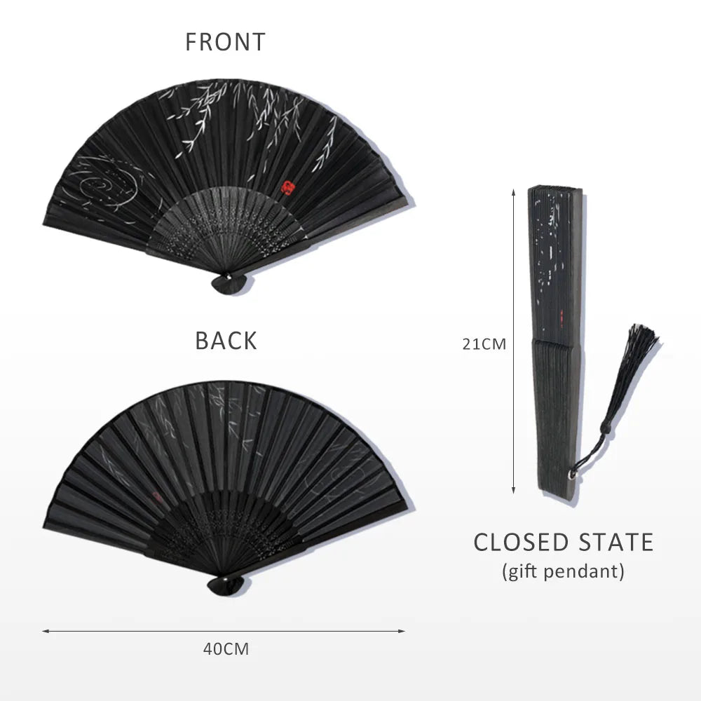 🌿 Elegant Bamboo Silk Folding Fan – Vintage Chinese & Japanese Style 🎎