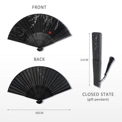 🌿 Elegant Bamboo Silk Folding Fan – Vintage Chinese & Japanese Style 🎎