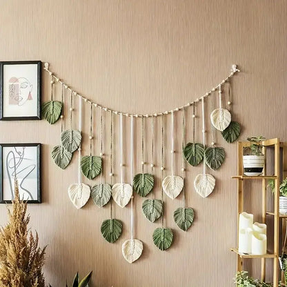Boho Macrame Leaf Feather Wall Hanging – Handcrafted Wall Art for Living Room, Bedroom & Home Decor