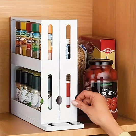 2-Layer Rotating Spice Storage Rack – Space-Saving Kitchen Organizer